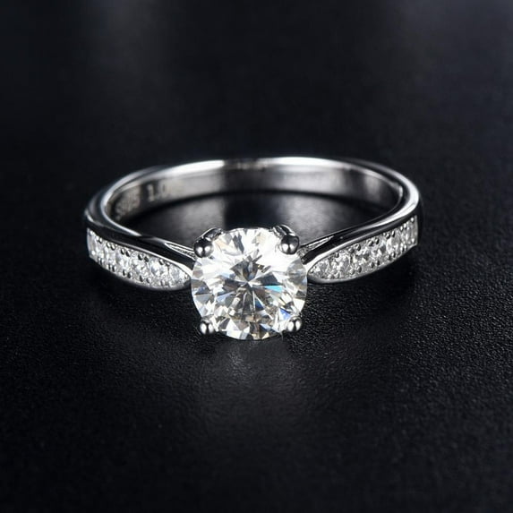 Kalapi Jewel 14K White Gold Plated Round Cut Moissanite Engagement Ring for Women – 1.4 Ct Dainty Solitaire Promise Ring – Prong Setting Wedding Jewelry – Elegant Gift for Her