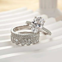 Kalapi Jewelry 2.2 Ct Oval Shape Moissanite Ring Set for Women - 14K White Gold Plated Engagement and Wedding Ring Set with Matching Anniversary Ring - Beautiful Gift for Her