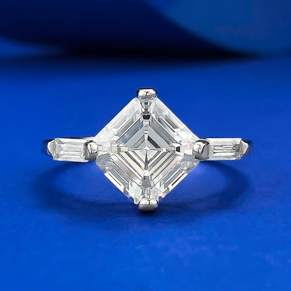 Kalapi Jewel Asscher Cut Moissanite 1.8 Ct Engagement Mid Century Ring for Women's - 14K White Gold Plated Moissanite Ring for Anniversary Gift - Moissanite Solitaire Ring for Her - Wedding Ring
