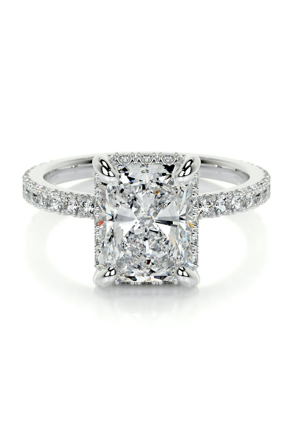 ry Beautiful 2.3 Ct Radiant Cut Hidden Halo Eternity Band Ring - Moissanite- 14K White Gold Plated - Perfect Women's Engagement Ring - Ideal for Gifting on Special Days