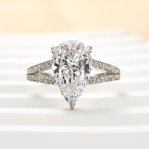 Kalapi Jewel Elegant 1.8 Ct Pear Cut Moissanite Ring - 14K White Gold Plated Engagement Wedding Split Shank Jewelry - Dazzling Proposal Anniversary or Bridal Rings Gift on Special Day