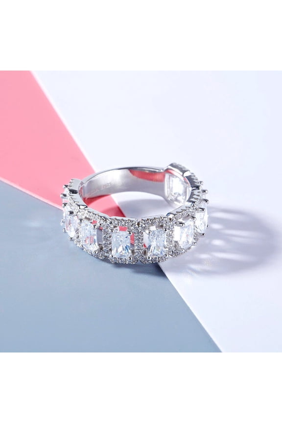 Elegant 2.2 Ct Radiant Cut Moissanite Bands - 14K White Gold Plated Engagement Wedding Split Shank Jewelry - Dazzling Proposal Anniversary or Bridal Bands Gift on Special Day