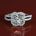 thumbnail image 1 of Kalapi Jewel Women’s 14K White Gold Plated Split Shank Halo Floral Engagement Ring – 1.3 Ct Round Cut Moissanite Prong Set Promise Ring – Elegant Bridal and Gift Jewelry, 1 of 2