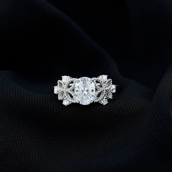 Kalapi Jewel Women’s Oval Cut 1.3 Ct Moissanite Ring – Refined 14K White Gold Plated Classic Solitaire Engagement Ring with Prong Setting – Ideal Wedding Ring & Jewelry Gift