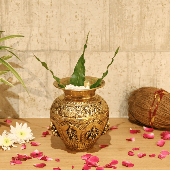 Brass Ashtalakshmi Pooja Kalash - Handcrafted Pot for Pooja Rituals