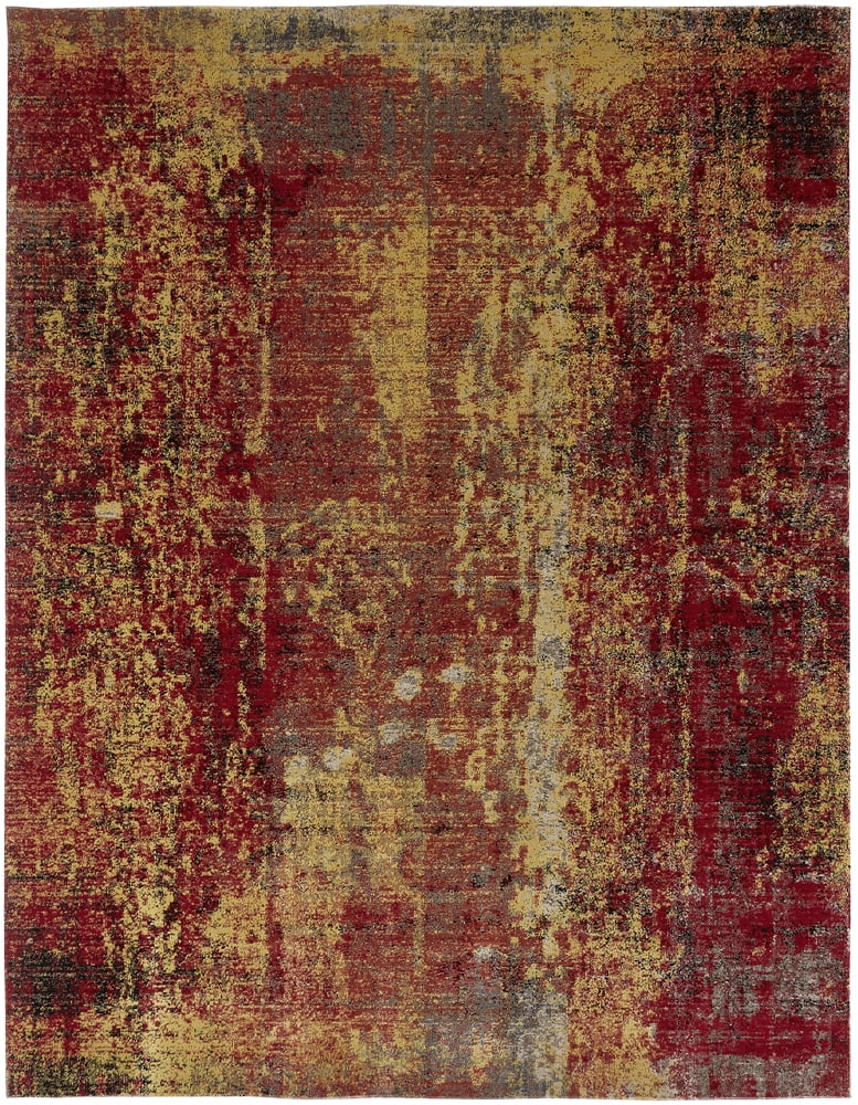 Red and Yellow Abstract Rectangular Viscose Area Rug