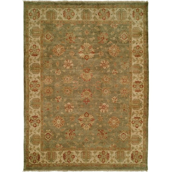 Kalaty Oushak Area Rug OU-405 Traditional Green Geometric, Green, 8' x 8'