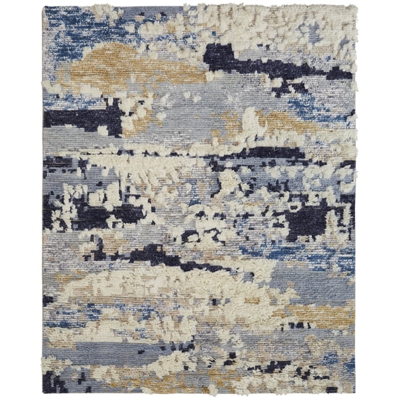 Kalaty Polaris Area Rug PO-015 Blue Tones Smeared Stained 5' 6" x 8' 6" Rectangle