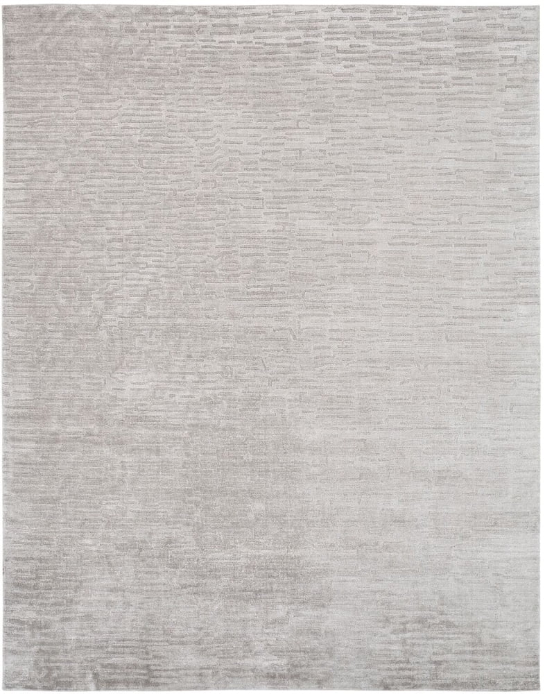 Handmade Pearl Grey Wool and Viscose Geometric Area Rug