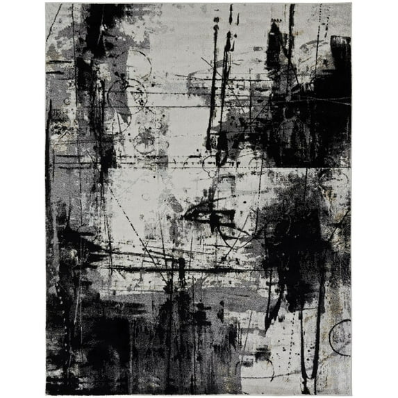 Kalaty Solstice Area Rug SC-059 Black / Zinc Distressed Cracked 2' 6" x 10' Rectangle