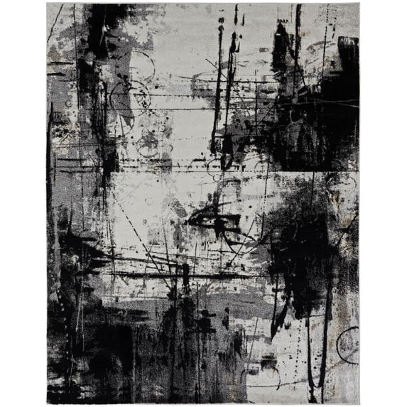 Kalaty Solstice Area Rug SC-059 Black / Zinc Distressed Cracked 8' 6" x 11' 6" Rectangle