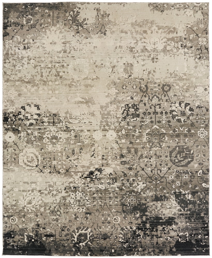 Gray Abstract Synthetic 8' x 10' Hand-knotted Area Rug