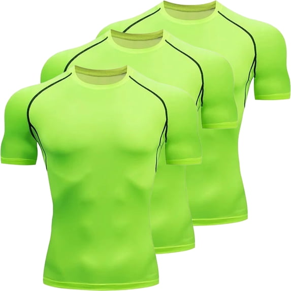 Kalauyu 3PC Compression Short Sleeve for Men T Shirts Quick Dry Stretchy Athletic Workout Tops Solid Color Moisture Wicking Gym Tees