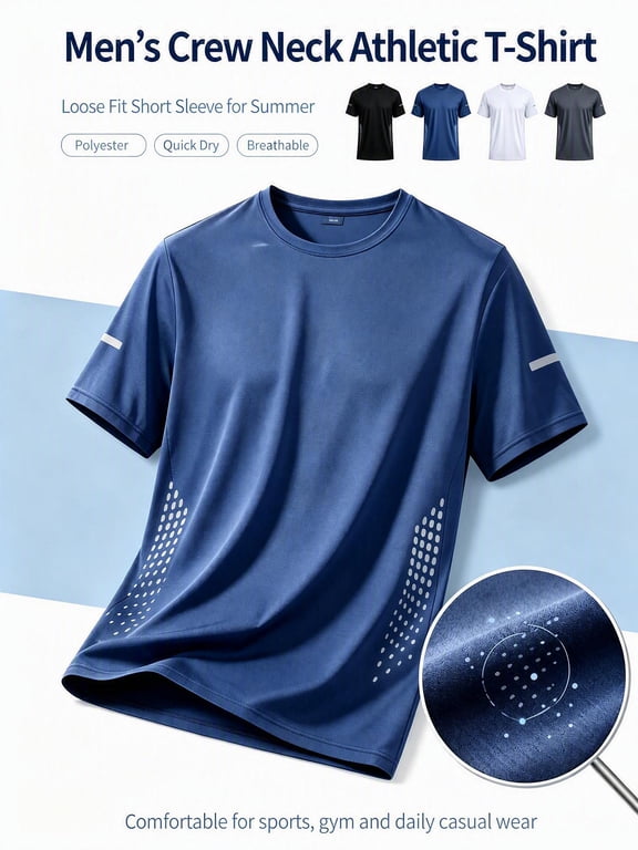 Athletic Shirts for Men Round Neck Short Sleeve Quick Dry Gym Active T Shirt Breathable Moisture Wicking Summer Sport Tops