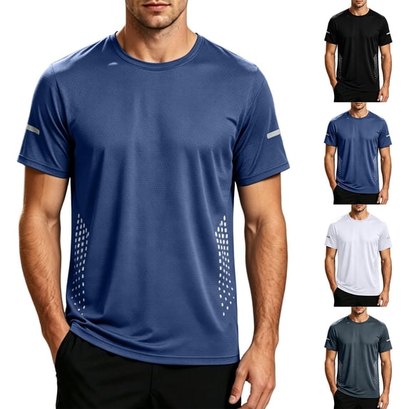 Kalauyu Athletic Shirts for Men Round Neck Short Sleeve Quick Dry Gym Active T Shirt Breathable Moisture Wicking Summer Sport Tops