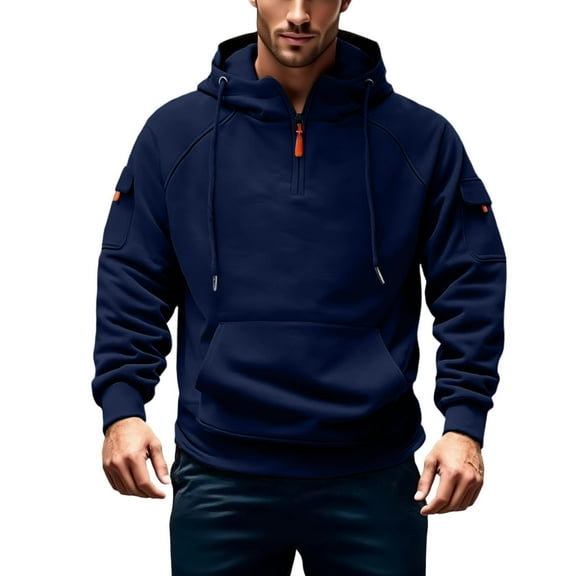 Kalauyu Cargo Hoodies for Men Tactical Sweatshirt Quarter Zip Cargo Pullover Hoodies Gym Men Fashion Outdoor Hooded