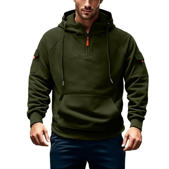 Kalauyu Cargo Hoodies for Men Tactical Sweatshirt Quarter Zip Cargo Pullover Hoodies Gym Men Fashion Outdoor Hooded