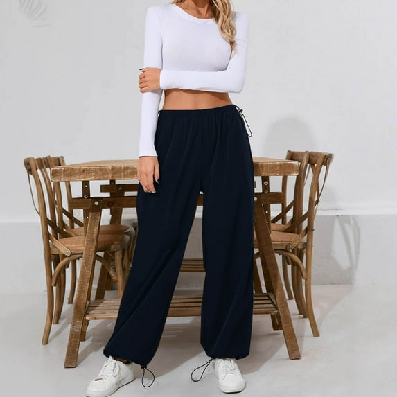 Kalauyu Cargo Pants for Women High Waisted Casual Pants Baggy Stretchy Wide Leg Y2K Streetwear