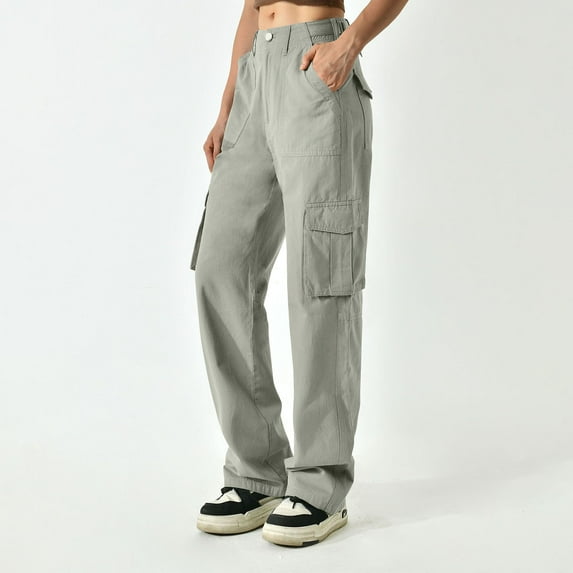 Kalauyu Cargo Pants for Women High Waisted Casual Pants Baggy Stretchy Wide Leg Y2K Streetwear