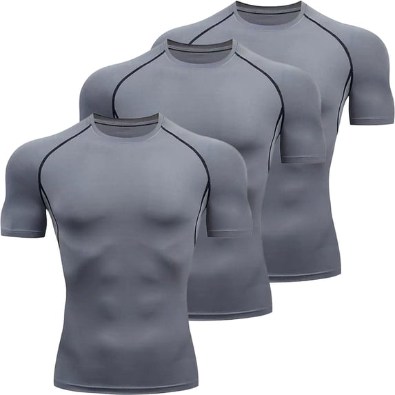 Kalauyu Compression 3PC Short Sleeve for Men T Shirts Quick Dry Stretchy Athletic Workout Tops Moisture Workout Gym Dry Fit Short Sleeve T Shirts