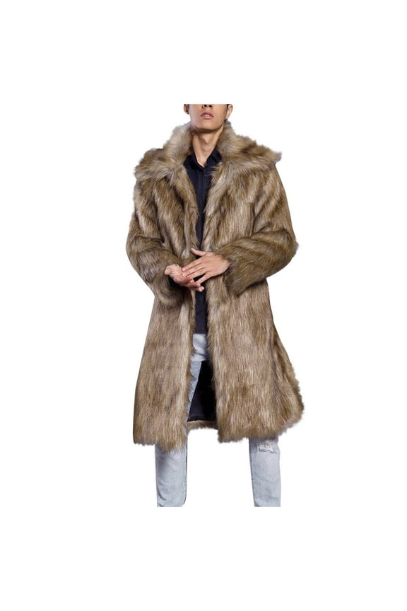 Faux Fur Jackets for Men Zip-Up Motorcycle Casual Waterproof Windproof Long Coats