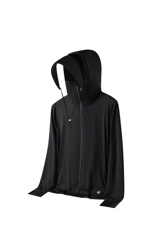 Full Face Cover Hooded UPF Sun Protection Jackets for Men Long Sleeve Full Zip Breathable Outdoor Windproof Sun Shirts Hiking Cycling Summer Tops