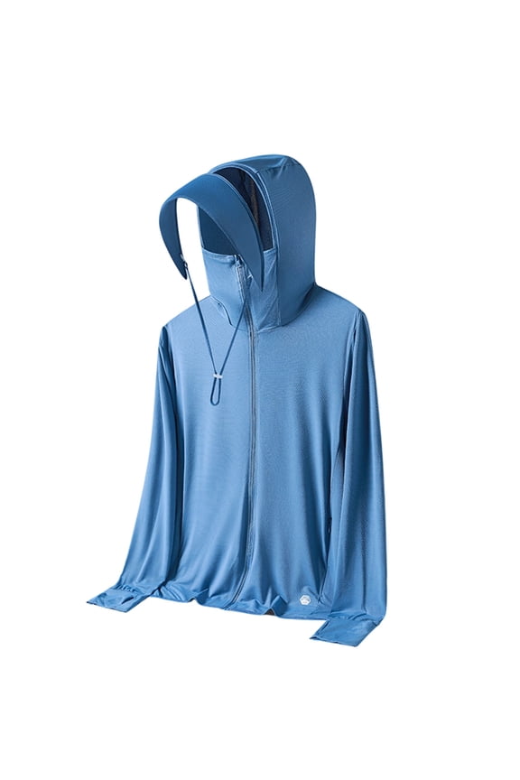 Full Face Cover Hooded UPF Sun Protection Jackets for Men Long Sleeve Full Zip Breathable Outdoor Windproof Sun Shirts Hiking Cycling Summer Tops