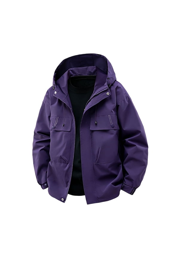 Hood Cargo Wind Jacket for Men Oversized Drawstring with Multi Pocket Lightweight Water Resistant Outerwear for Hiking Camping Daily Attire