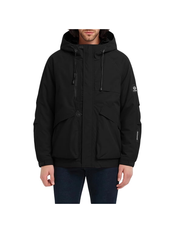 Hooded Windproof Rain Jackets for Men Full Zip Drawstring Hood Shirt with Multi Pocket Outdoor Lightweight Solid Color Casual Tops