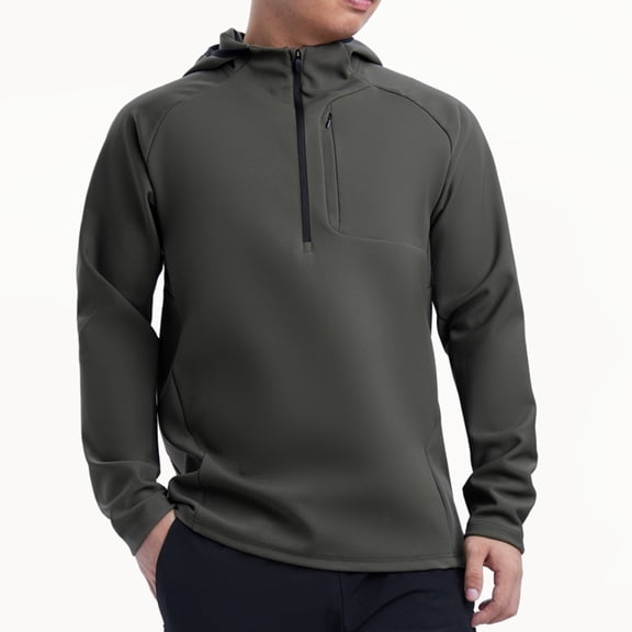 Kalauyu Hoodies for Men Quarter Zip Hooded Pullover Golf Sweatshirt for Men