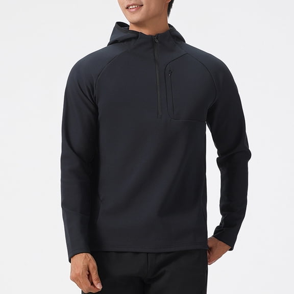 Kalauyu Hoodies for Men Quarter Zip Hooded Pullover Golf Sweatshirt for Men