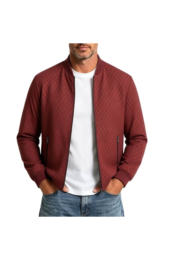 Men Baseball Jacket Full Zip Stand Collar Lightweight Casual Outerwear with Zipper Side Pockets Spring Fall Travel Coat
