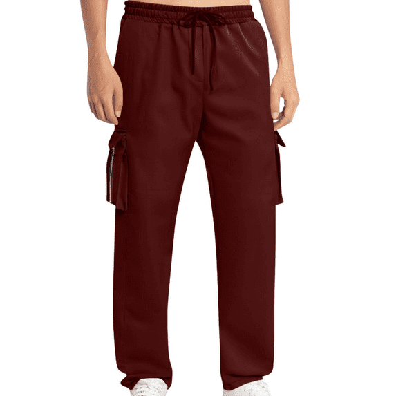 Kalauyu Men Cargo Sherpa Fleece Lined Drawstring Pants Winter Thermal Active Outdoor Sports Multiple Pockets Track Jogger Pants