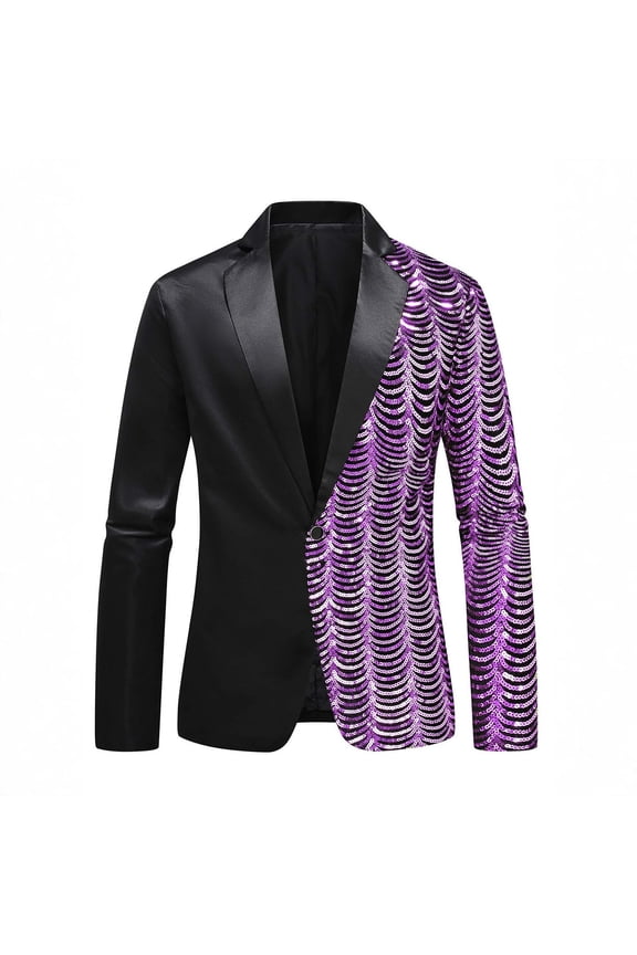 Men Formal Party Glitter Print Blazer Satin Turn Down Collar Single Button Sequined Wedding Suit Jacket