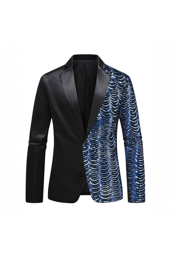 Men Formal Party Glitter Print Blazer Satin Turn Down Collar Single Button Sequined Wedding Suit Jacket