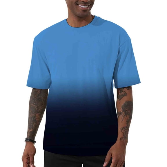 Kalauyu Men Gradient Print Round Neck Shirt Casual Short Sleeve Summer T Shirt Tee Top Beach Hippie Shirt