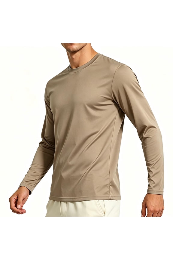 Men Long Sleeve Crewneck Solid Soft Jersey Basic T Shirts Lightweight Casual Daily Gym Layering Tops