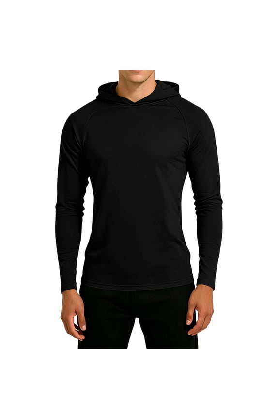 Men Long Sleeve Raglan Hooded Soft Jersey T Shirts Solid Slim Fit Lightweight Casual Spring Fall Gym Base Layer Tops