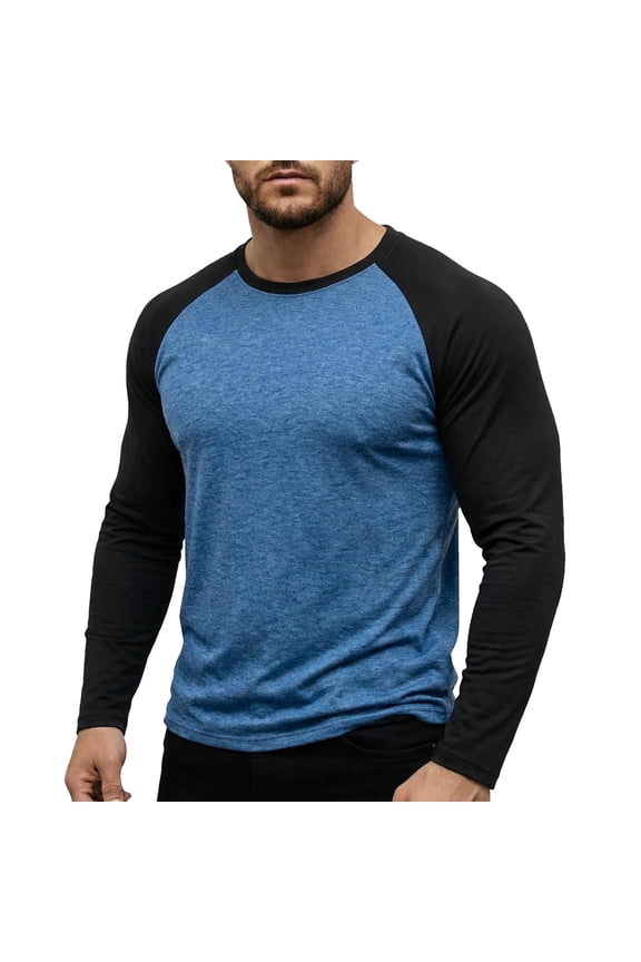 Men Long Sleeve Two Tone Raglan Round Neck T Shirts Soft Heather Jersey Casual Spring Fall Daily Layering Tops