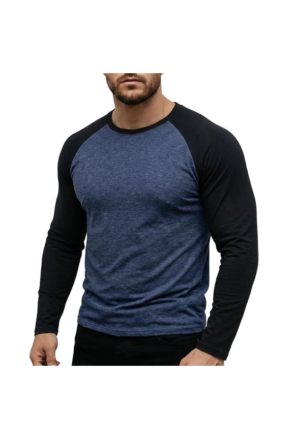 Men Long Sleeve Two Tone Raglan Round Neck T Shirts Soft Heather Jersey Casual Spring Fall Daily Layering Tops