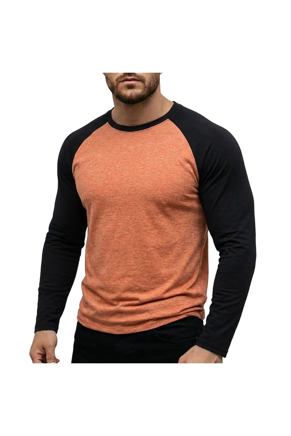 Men Long Sleeve Two Tone Raglan Round Neck T Shirts Soft Heather Jersey Casual Spring Fall Daily Layering Tops