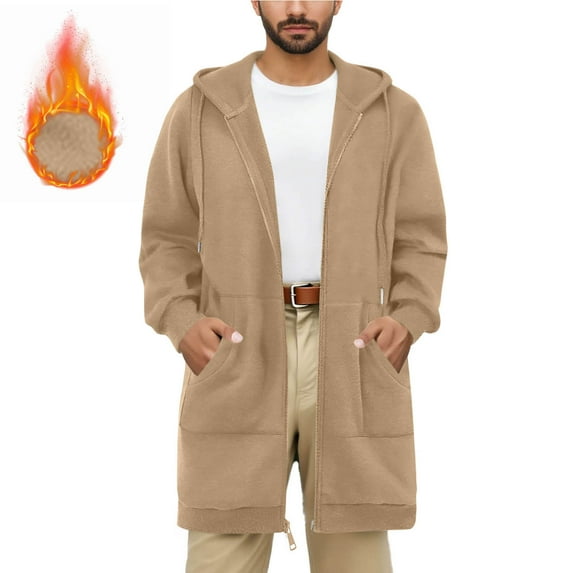 Kalauyu Men Plus Size Zip Up Hoodies Long Sleeve Tunic Sweatshirt Long Fleece Hoodie Jacket with Pockets