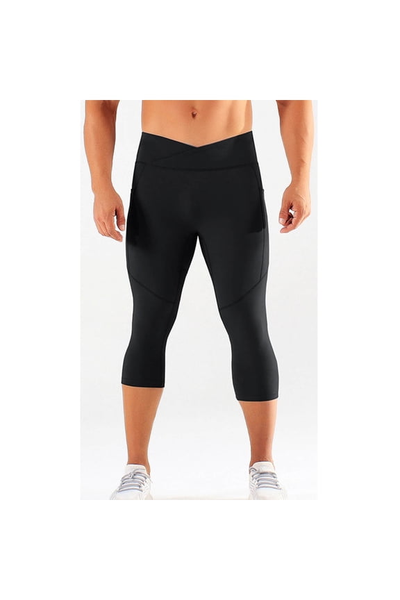 Men's 3/4 Compression Pants Athletic Leggings Running Capri Tights Basketball Gym Base Layer