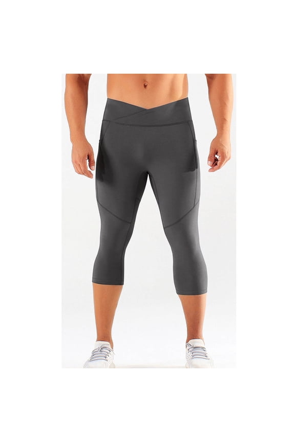 Men's 3/4 Compression Pants Athletic Leggings Running Capri Tights Basketball Gym Base Layer