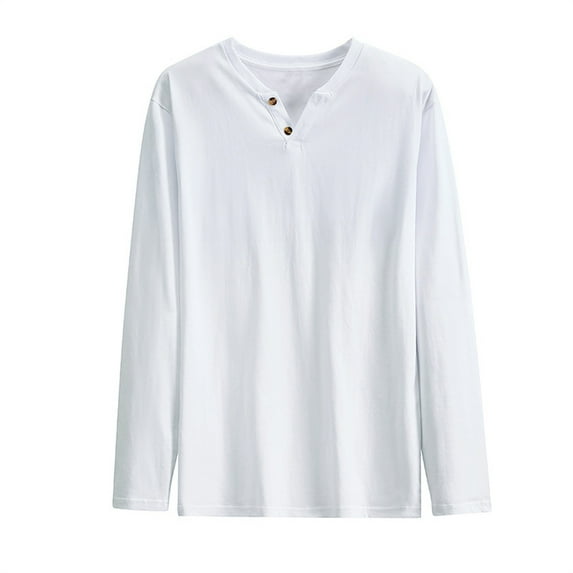 Kalauyu Men's Big and Tall Cotton Shirts Henley Long Sleeve Tops Loose Fit Plus Size Casual Basic Tees