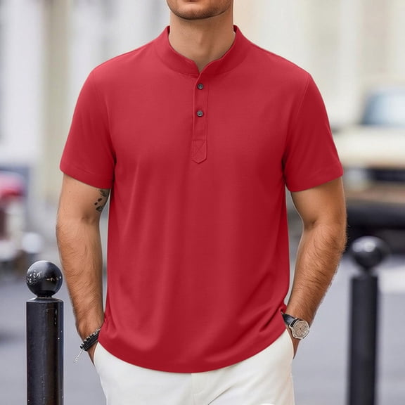 Kalauyu Men's Big and Tall Henley T-Shirts Short Sleeve Tee Loose Casual Shirts Basic Linen Tops