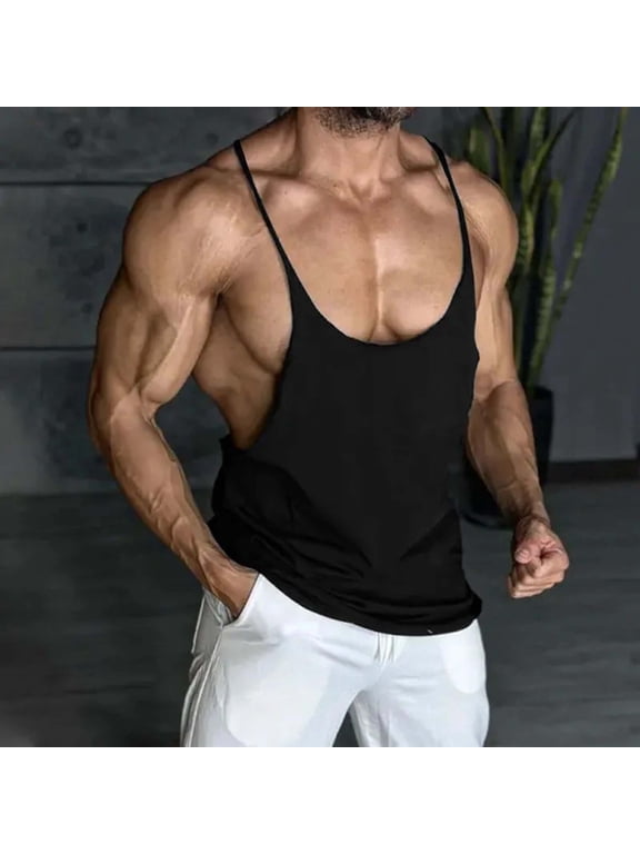 Men's Bodybuilding Stringer Tank Tops Y-Back Gym Fitness Training Running T-Shirts Athletic Quick Dry Tops