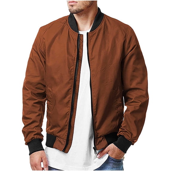 Kalauyu Men's Bomber Jacket Lightweight Spring Fall Casual Windbreaker Full Zip Outwear Coat Ribbed Collar Cuff Hem Outerwear With Side Hand Pockets Long Sleeve Jackets