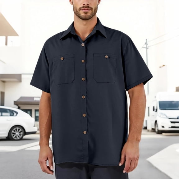 Kalauyu Men's Button Down Shirt Short Sleeve Dress Shirt Casual Beach Summer Wedding Work Shirt