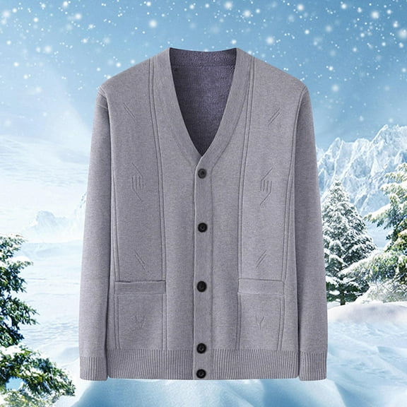 Kalauyu Men's Cardigan Sweater Cable Knit V Neck Buttons Cardigan Lightweight Knitwear